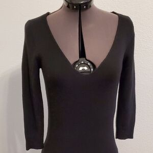 SOLD. Express Knit Dress Women's XS Black Wool Blend Mini V-Neck 3/4 Sleeve